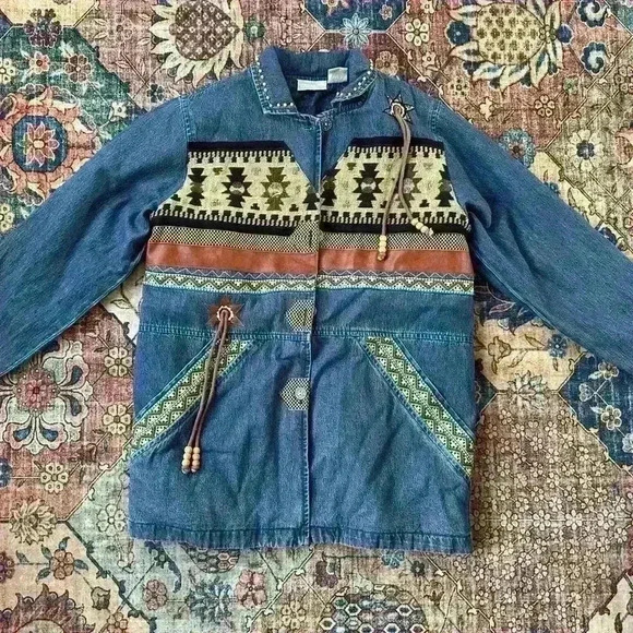 Vintage 220 Hickory Denim Jacket with Unique Decorative Patterns - Picture 1 of 3